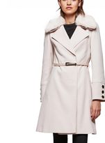 Thumbnail for your product : Miss Selfridge Fur Trim Belted Coat Nude