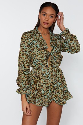 Nasty Gal Womens Prowling Around Leopard Ruffle Playsuit - Green - 6, Green