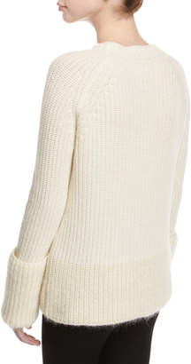 Moncler Wide Gauge Crew-Neck Sweater, White