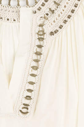 Alberta Ferretti Silk Tunic Dress with Embellished Crochet Trim