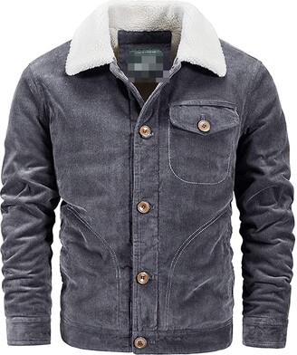 Vagbalena Men's western warm wool Sherpa lining button corduroy trucker jacket (5XL