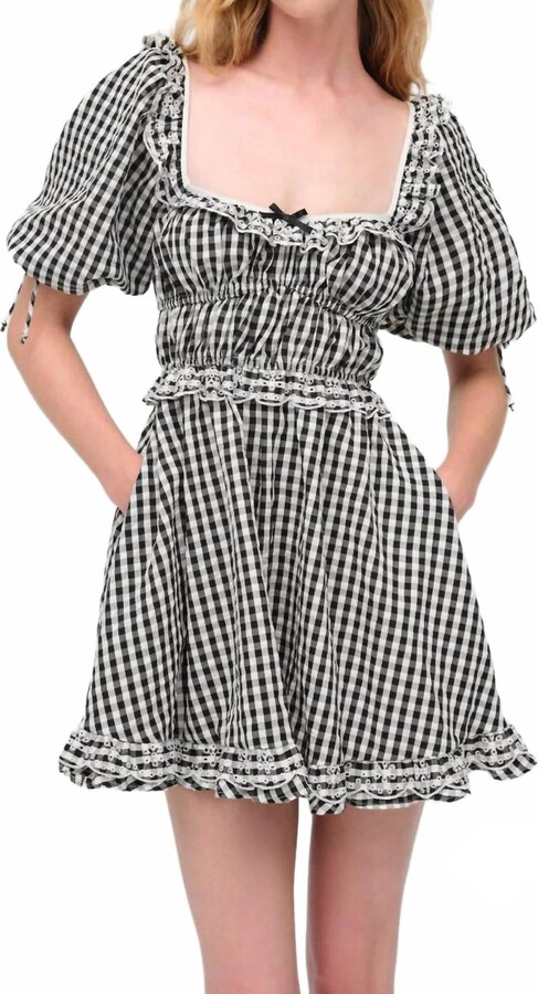 For Love & Lemons Jackson Mini Dress In Black Gingham