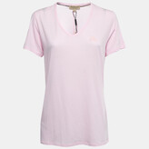 City Pink Cotton V-Neck T-Shirt L 