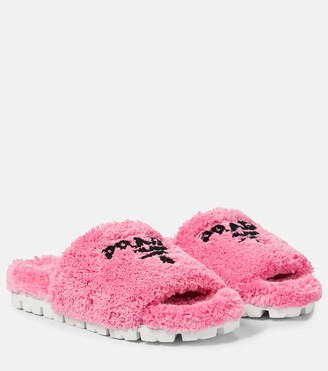 Prada Shearling Slides, Women, White, Size 39