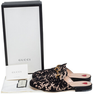 Gucci Black Lace Princetown Mules Size 36.5
