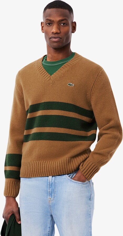 Men's Striped Wool V-Neck Sweater
