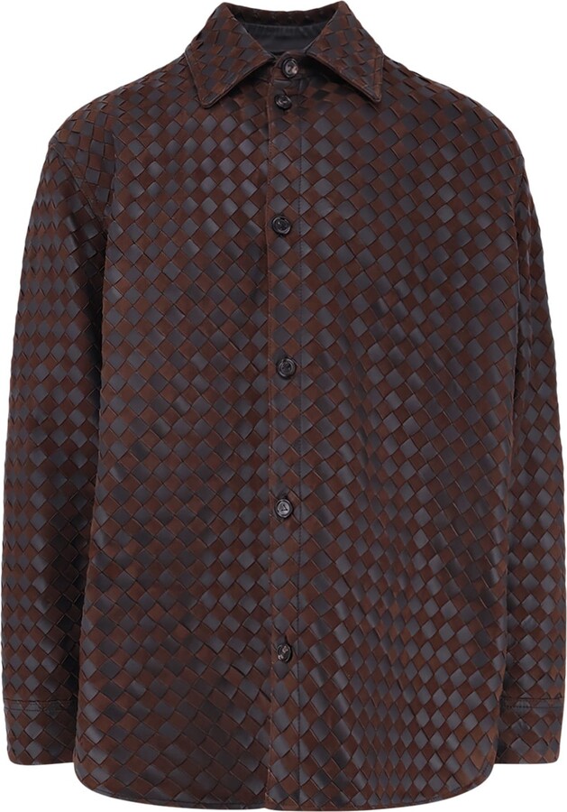 Bottega Veneta Leather And Suede Shirt/jacket With Intrecciato Motif