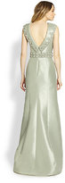 Thumbnail for your product : Theia Folded Collar Satin Gown