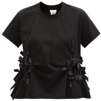 Noir Kei Ninomiya Bow-trim Cotton-jersey T-shirt - Black