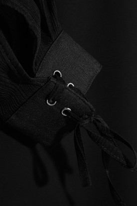 Max Mara Plissé Silk-chiffon And Linen-paneled Stretch-jersey Blouse - Black