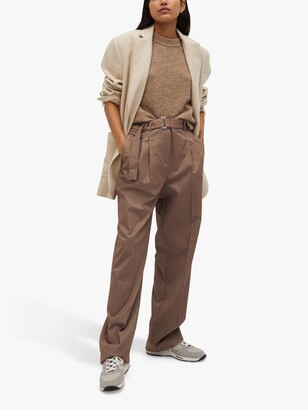 MANGO Pleat Detail Check Trousers, Brown