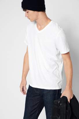 7 For All Mankind Short Sleeve Raw V-Neck Tee In White