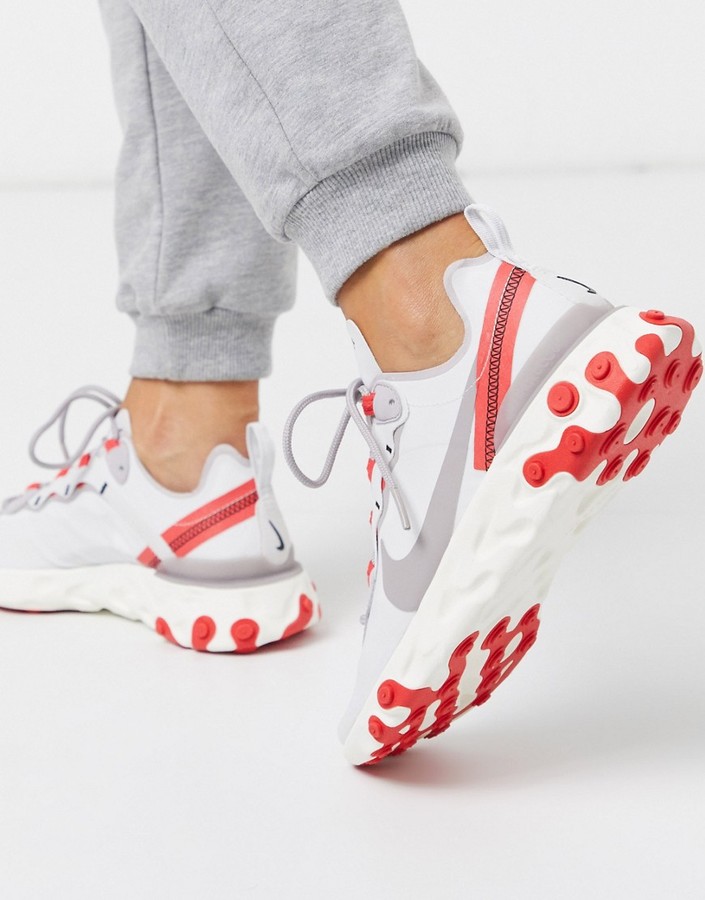 Nike React Element silver and Red sneakers - ShopStyle