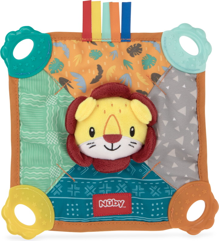 Nuby Teething Blankie and Teether Toy for Babies, Multicolor Lion Design