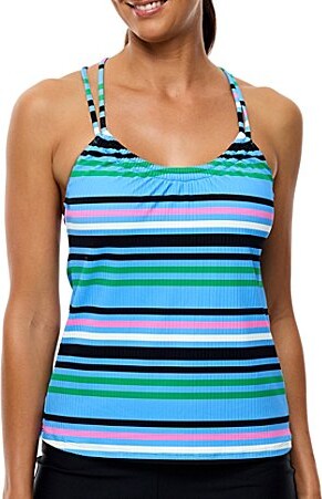 Athena Next by Wide Stripe Bra Size Scoop Neck Tankini Swim Top