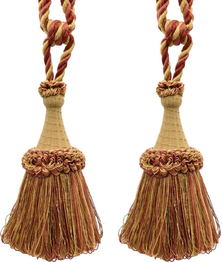 Décopro Curtain Tassel Tieback, Length 8" | 20cm, Spread 30" | 76cm # Tbdk8 #n45 | Gold Beige, Rust Red, Dark Orange Set Of 2