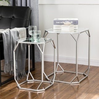 Glitzhome Metal with Glass Modern Nesting Accent Table