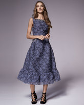 Thumbnail for your product : Erdem Floral Jeweled-Trim Sleeveless Midi Dress, Slate Blue
