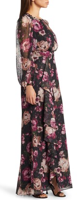 Eliza J Floral Metallic Long Sleeve Maxi Dress