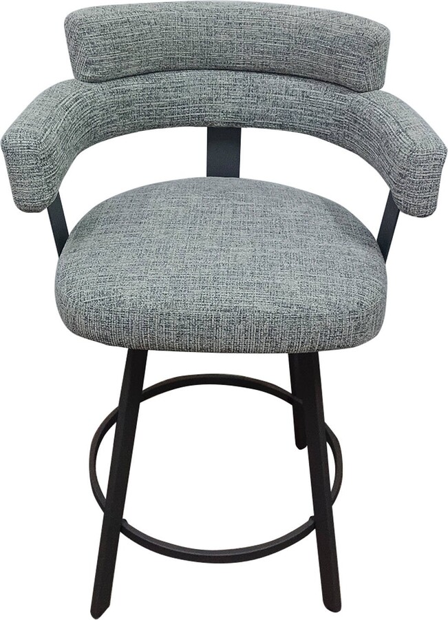 Hausfame Set of 2 Linen Swivel Counter & Bar Stool with Metal Footrest