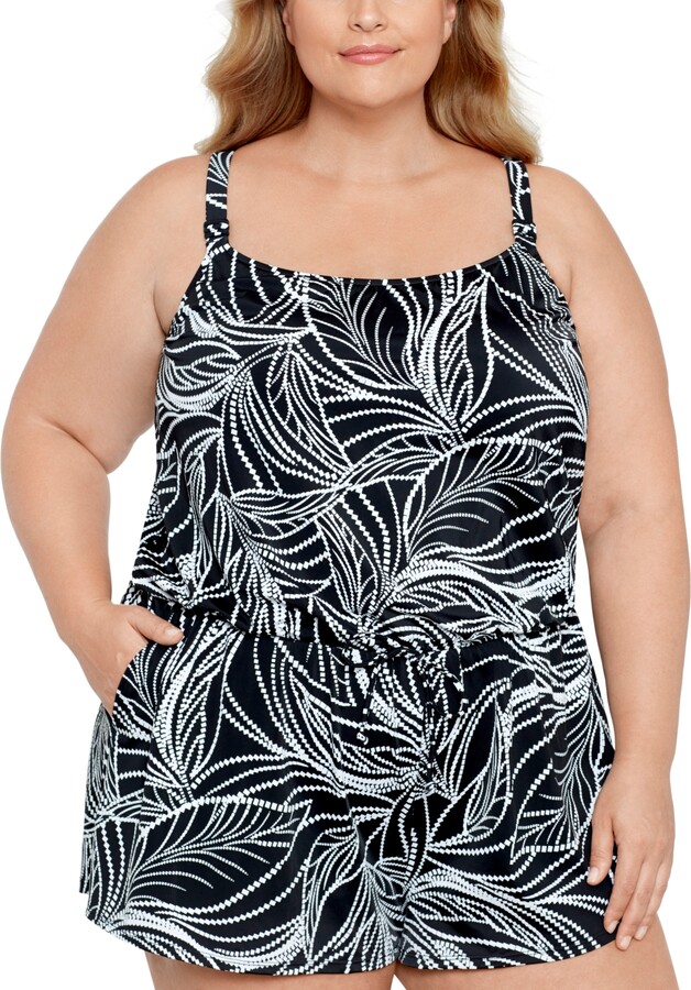 Swim Solutions Plus Size Tummy Control Romper, Created For Macy's Women