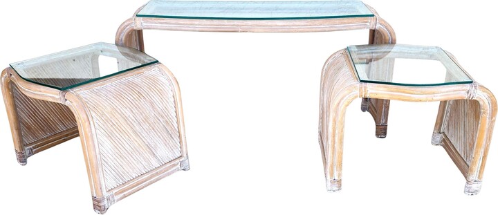 1stDibs Blonde Bamboo Waterfall Side Console Tables Set