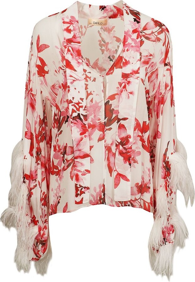 Dahlo Feather-Trim Printed Top