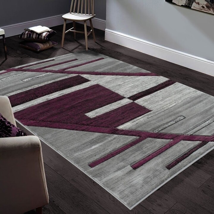 Allstar Rugs Hand Carved Grey And White, Area Rugs With Purple Accents