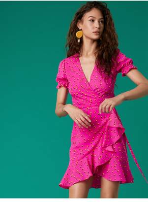 dvf short sleeve ruffle wrap dress