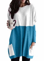 Thumbnail for your product : CORAFRITZ Women's Casual Long Sleeve Knitting Shirts Round Neck Color Block Pocket Tops Blouse Tunic Long Pullover Striped Splicing Knitted Sweater Loose Fit Jumper Sky Blue