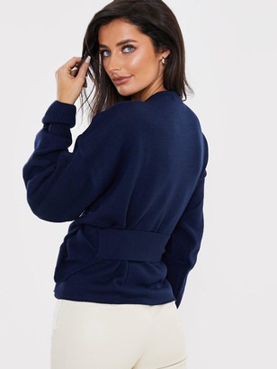 In The Style X Lorna Luxe 'But First' Wrap Cardigan - Navy