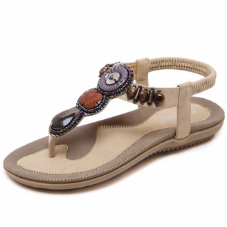 JIANKE Women Sandals Summer Flat T Strap Sandals Bohemian Thong Casual  Beach Shoes Blue 5 UK(Label Size 38) - ShopStyle