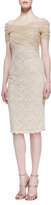 Thumbnail for your product : Badgley Mischka Short-Sleeve Tulle-Bodice Lace Cocktail Dress, Gold