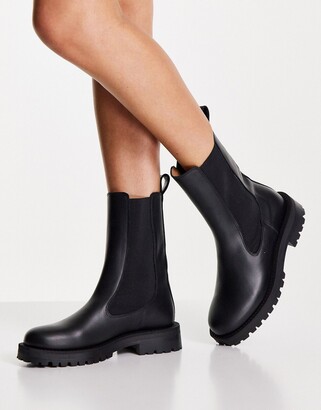Black Leather Pull On Boots | Shop the world's largest collection of  fashion | ShopStyle UK