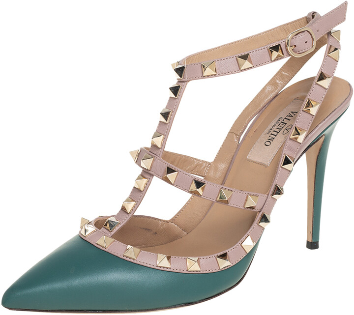droom Zaailing Zie insecten Valentino Green/Pink Leather Rockstud Pumps Size 38 - ShopStyle