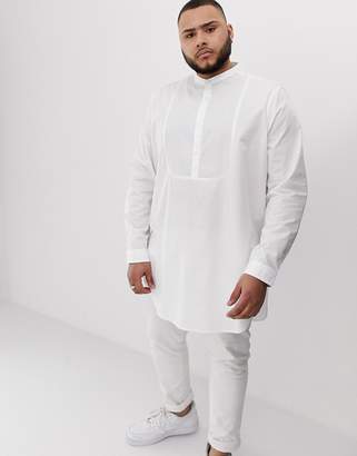 ASOS Design DESIGN Plus regular fit overhead longline shirt with bib detail in white
