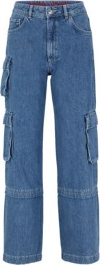 HUGO BOSS Relaxed-fit cargo jeans in blue rigid denim