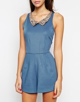 Thumbnail for your product : ASOS Scuba Playsuit with Sequin Collar