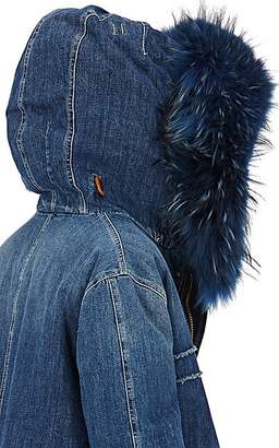 Mr & Mrs Italy Women's Fur-Trimmed & -Lined Denim Parka - Denim, Bright blue