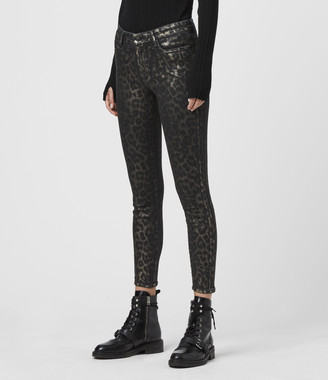 AllSaints Grace Cropped Mid-Rise Skinny Leopard Jeans, Bronze
