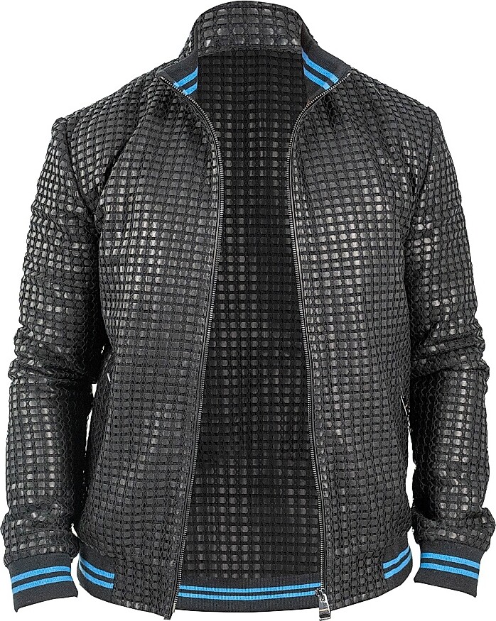 Maceoo Men's Leather Geometric Jacket - Black - Size Medium