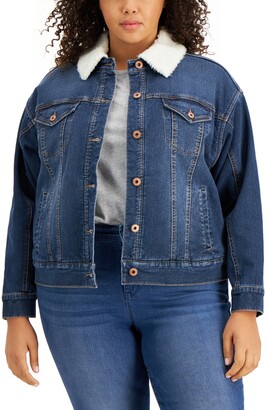 Style&Co. Style & Co Plus Size Fleece-Collar Denim Jacket, Created for Macy's