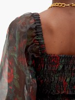 Thumbnail for your product : Ganni Floral-print Puff-sleeve Organza Top - Black Red