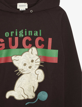 Gucci Original log-print and cat-embroidered cotton hoody 4-10 years