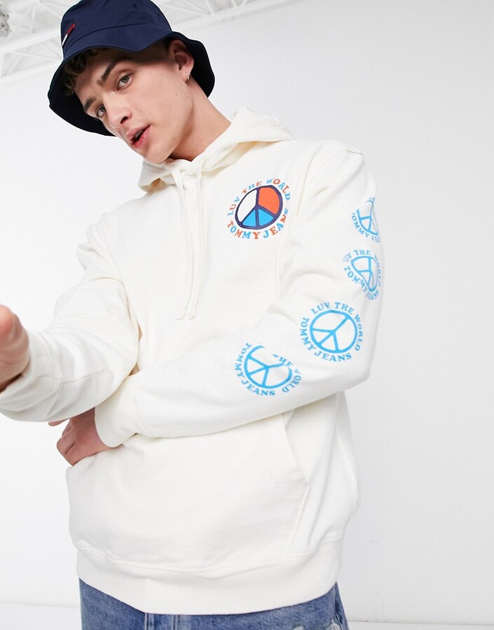 Tommy Jeans Luv the world capsule hoodie with back logo in white - ShopStyle