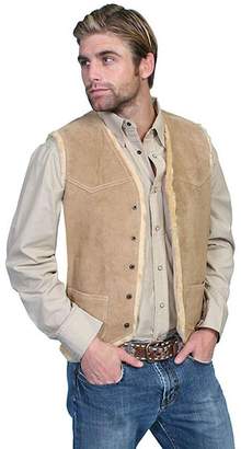 Scully Western Vest Mens Leather Button Faux Fur Pocket S Sand 82-100