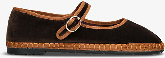 Flabelus Womens Brown Yoki Single-Strap Cotton Mary Jane Flats Eur 41 / 8 Uk Women