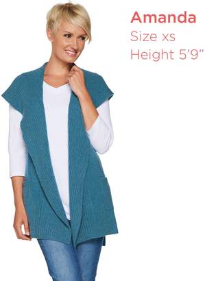 Isaac Mizrahi Live! 2-Ply Cashmere Open Front Hooded Vest