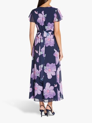 Adrianna Papell Fit and Flare Floral Midi Dress, Navy/Multi