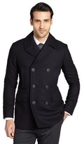 Thumbnail for your product : Burberry ink grey double breasted notch lapel wool three quarter length coat